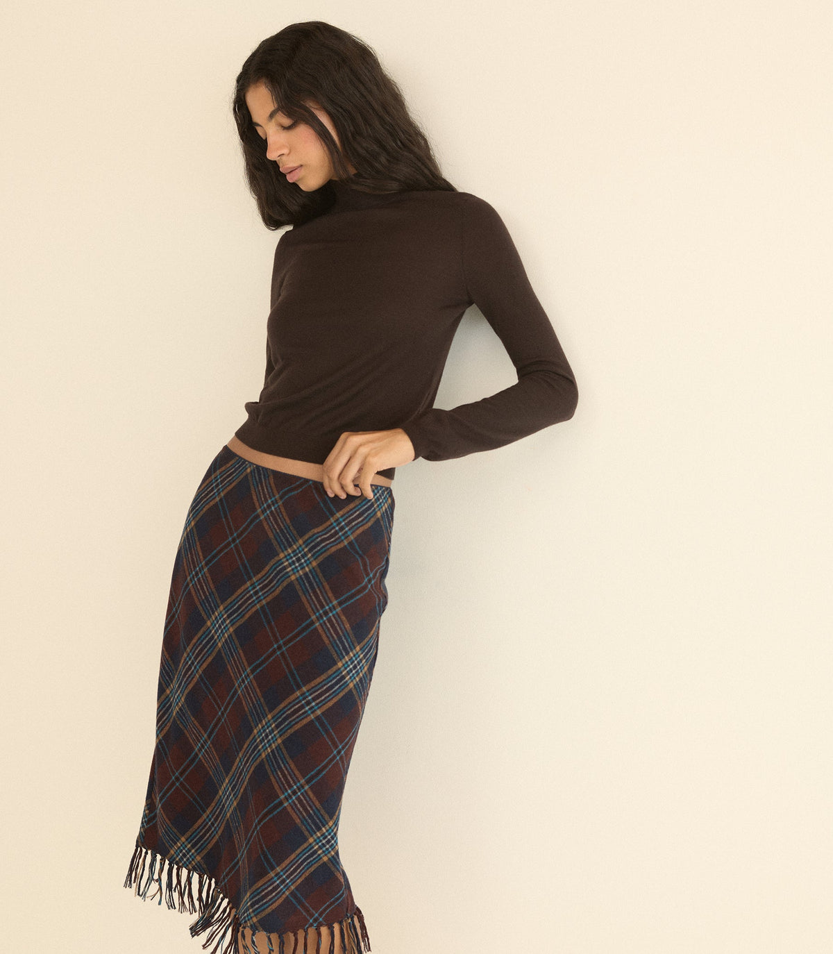 Elowette Knotted Fringe Skirt in Willoughby Plaid - view 2