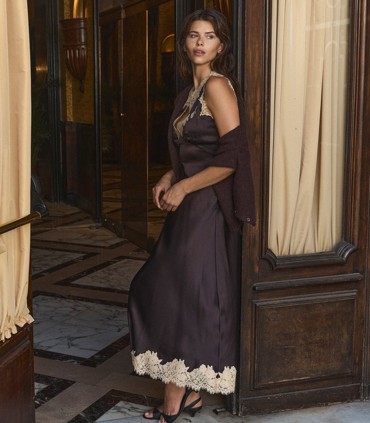 Julitta Dress in Equestrian Brown with Cream Lace - view 5