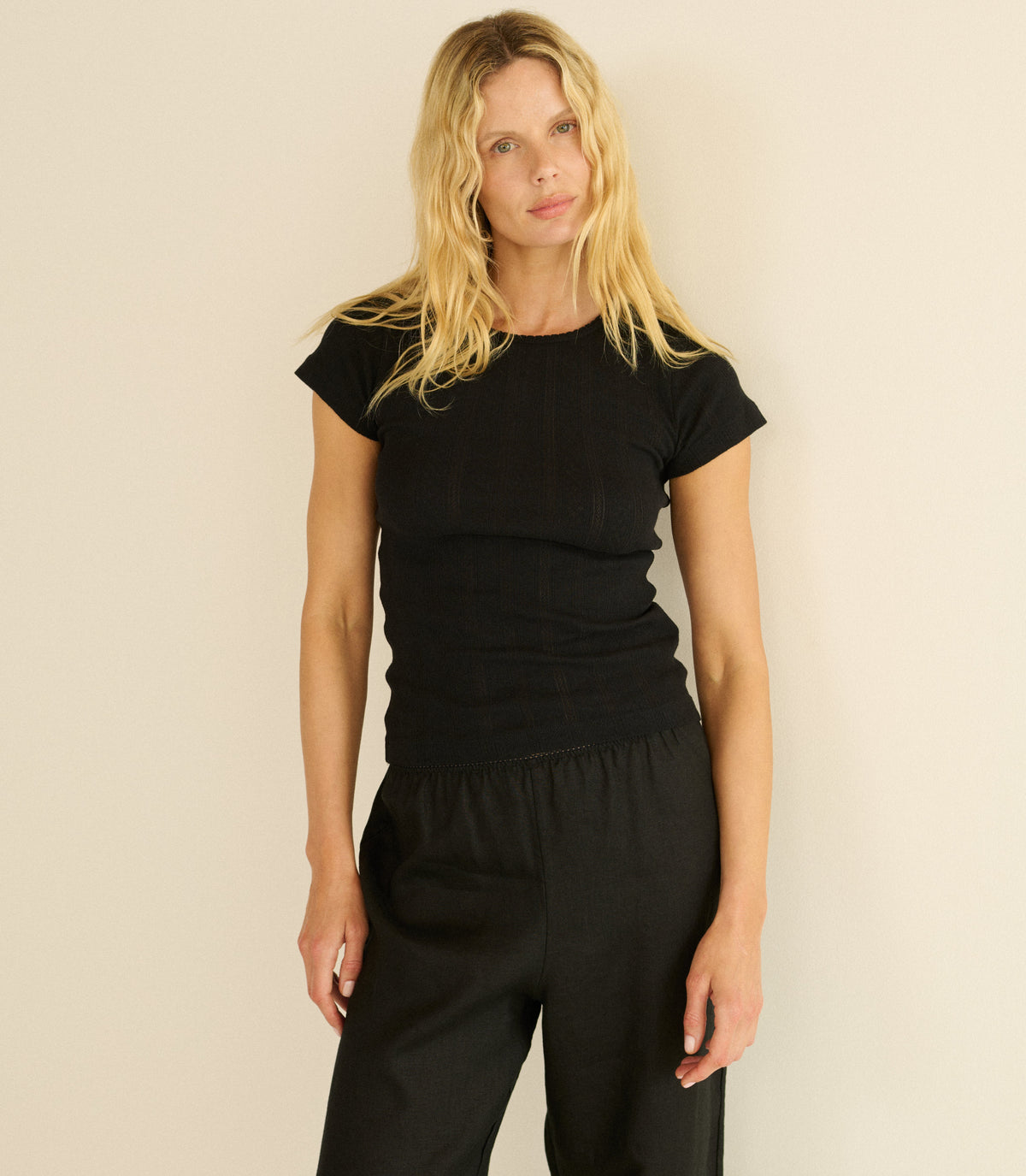 Vivi Tee in Black Quelle Jolie Pointelle - view 2